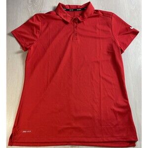 Nike Golf Polo Women's Large Red Dri-Fit Shirt Golfing Attire Sleeve Swoosh Dri